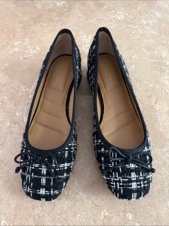 Kelly & Katie Shoes - Kelly & Katie Black and White Tweed Ballet Flats with Bow